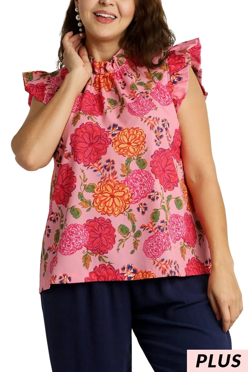 Bessie Floral Print High Neck Flutter Sleeve Top *FINAL SALE*