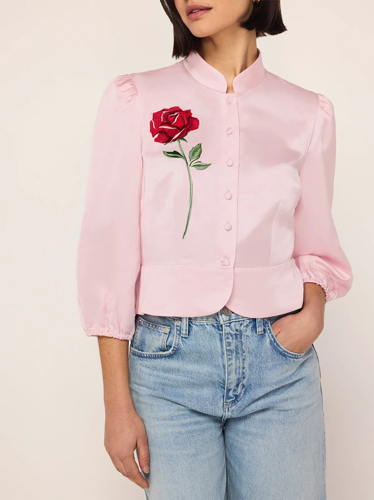 Bettina Pink Rose Embroidered Top