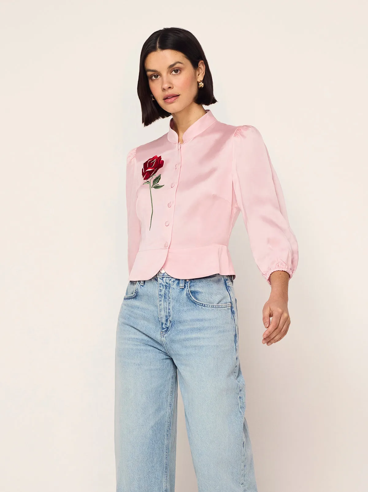 Bettina Pink Rose Embroidered Top