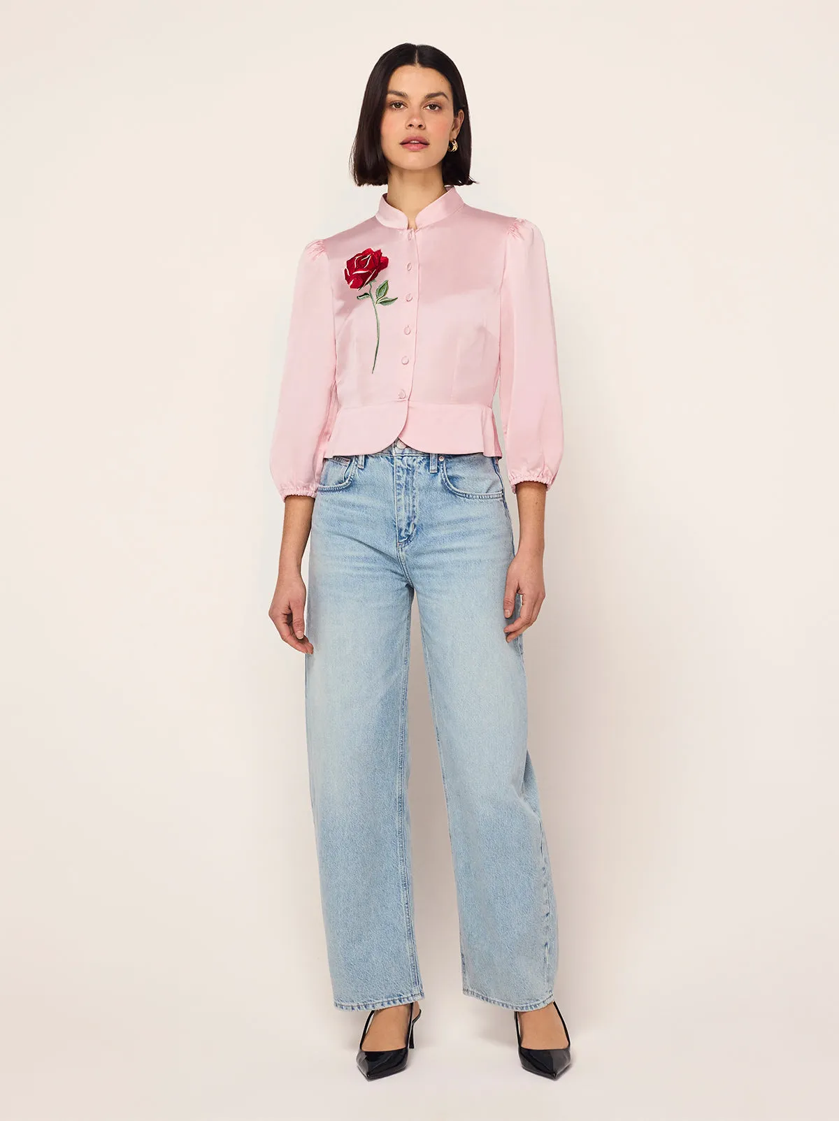 Bettina Pink Rose Embroidered Top