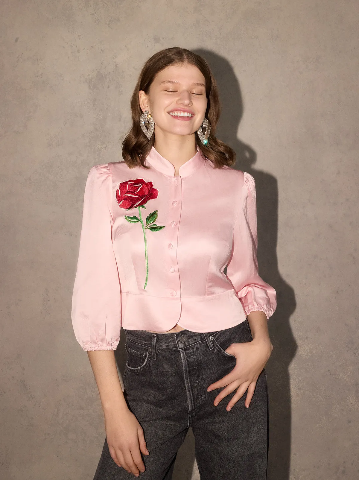 Bettina Pink Rose Embroidered Top