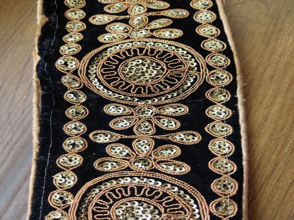 Black Golden Sequins and Thread Work Embroidered Border