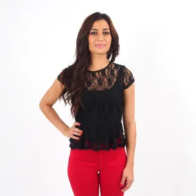 Black Lace Peplum T-Shirt