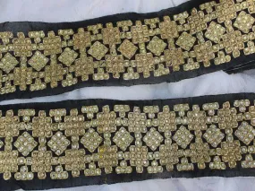 Black Stone and Pearl Work Embroidered Border