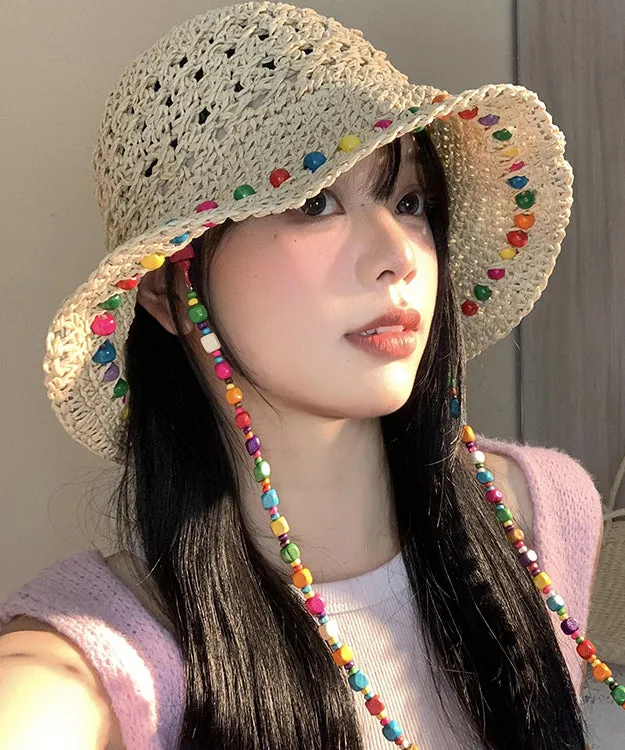 Boho Colorful Wooden Bead Hollowed Out Large Brim Sun Hat WB032