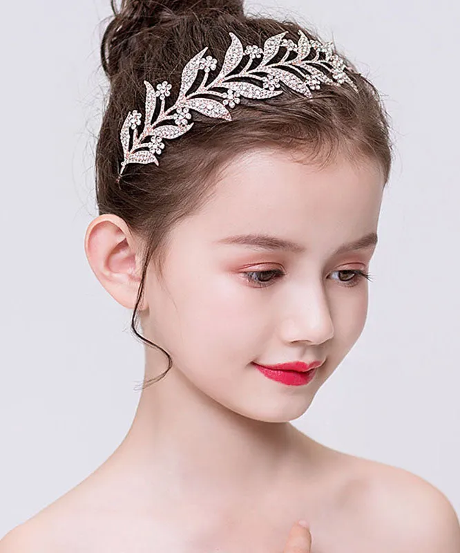 Boho Rose Gold Alloy Zircon Leaf Kids Hairpin IU050