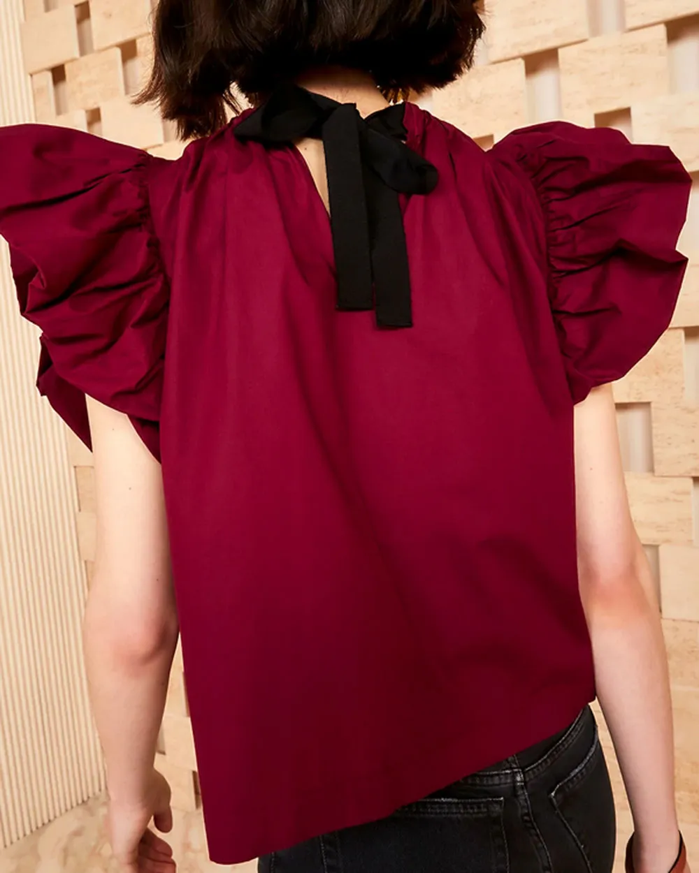 Bordeaux Leigh Flutter Sleeve Top