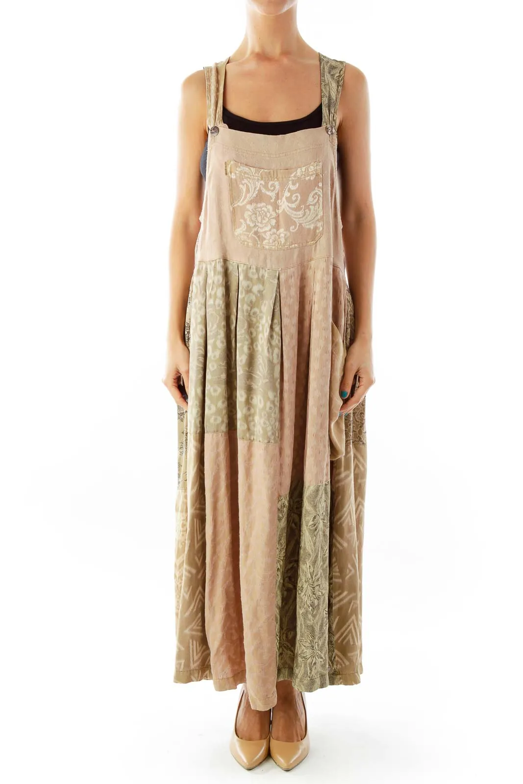 Brown Pink Embroidered Day Dress