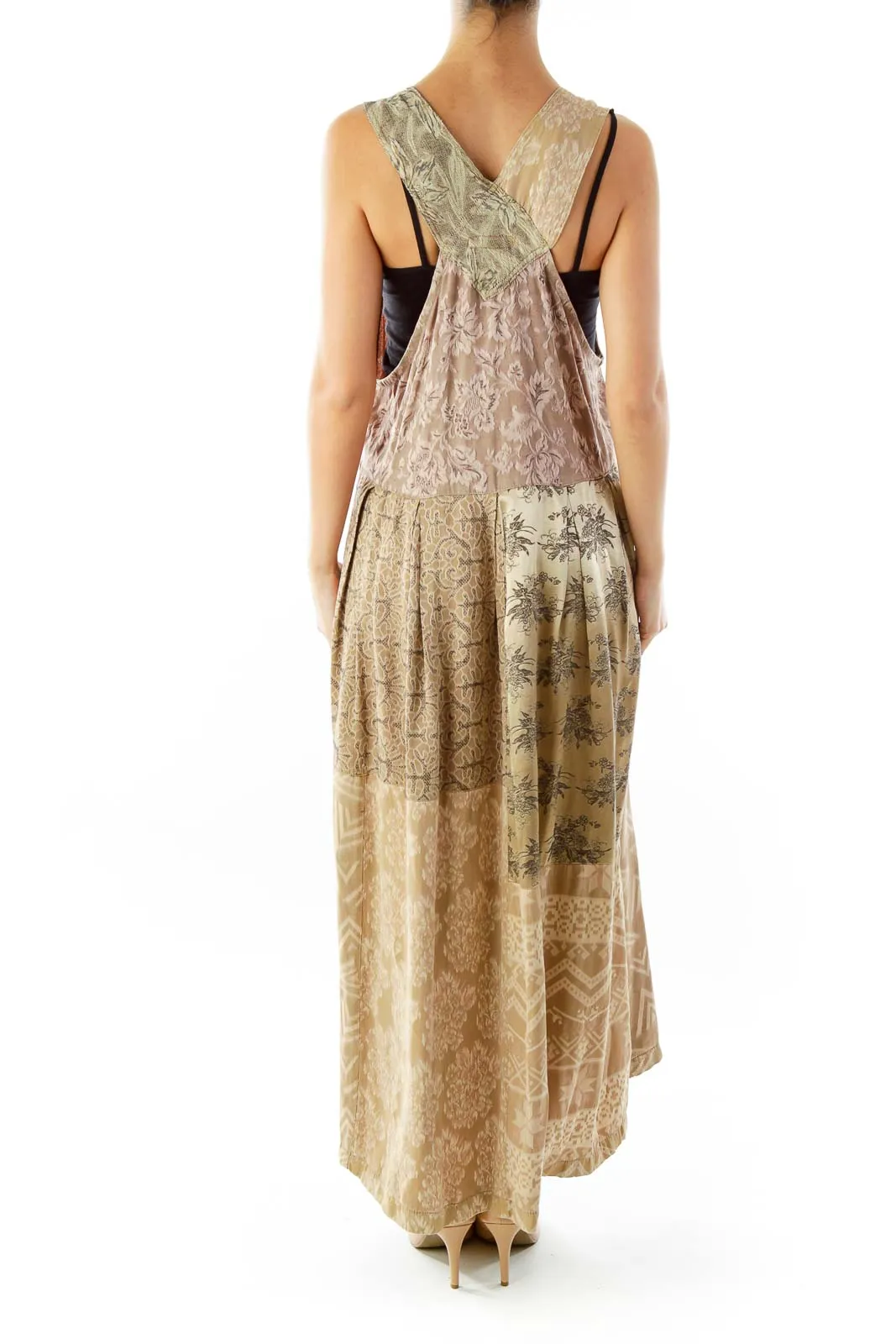 Brown Pink Embroidered Day Dress