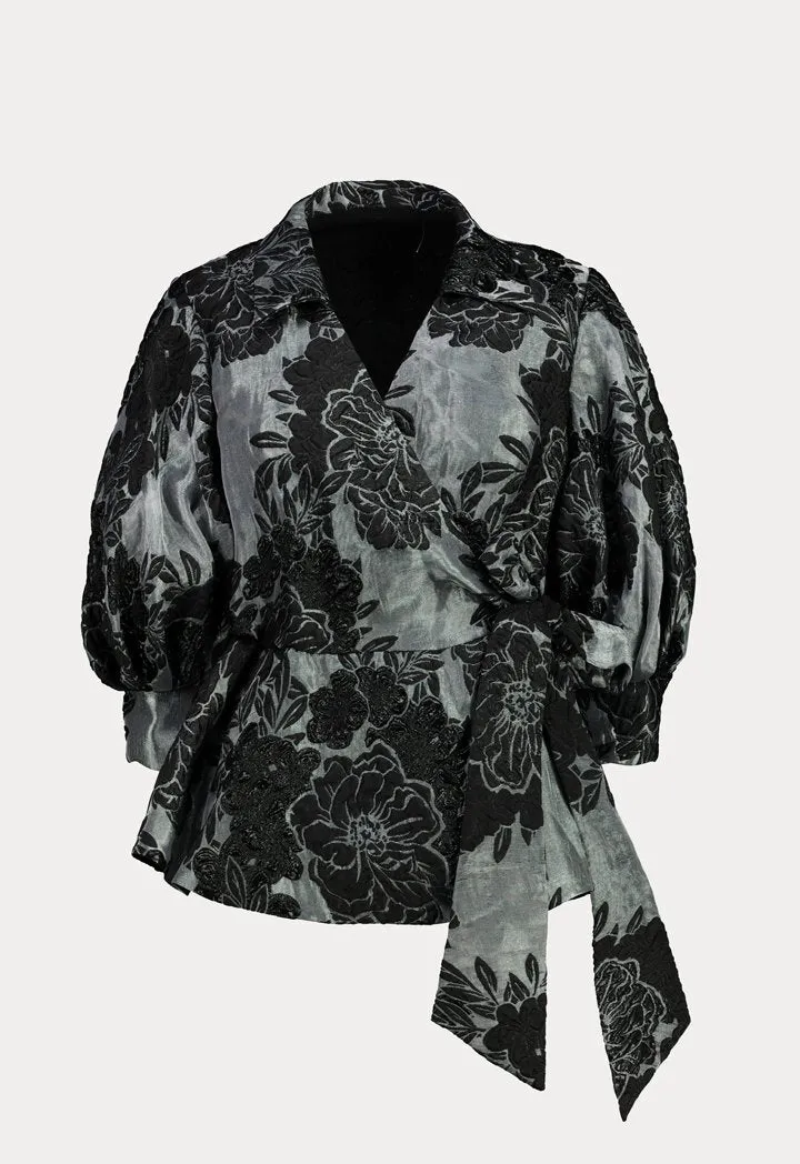 Choice Jacquard Overlapped Balloon Shirt Black