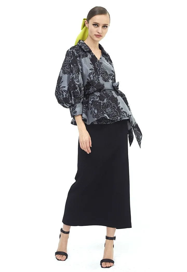 Choice Jacquard Overlapped Balloon Shirt Black