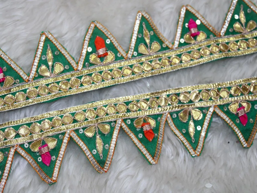 Dark Green Triangle Gota Work Embroidered Border