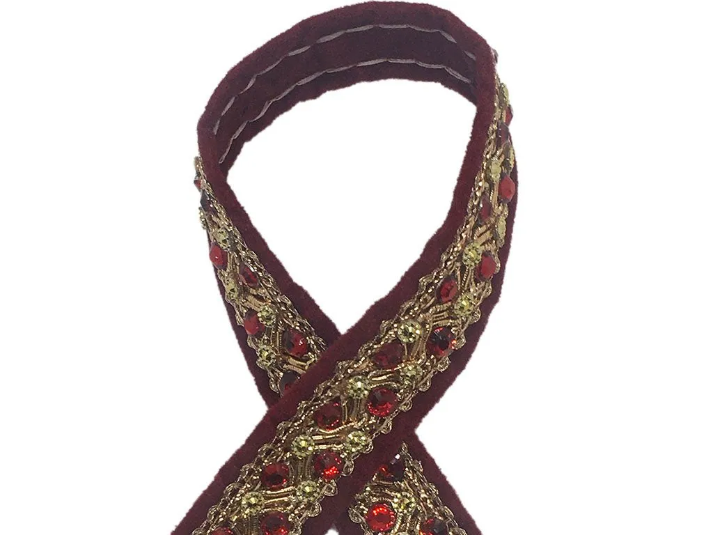 Dark Maroon Stone Work Embroidered Border