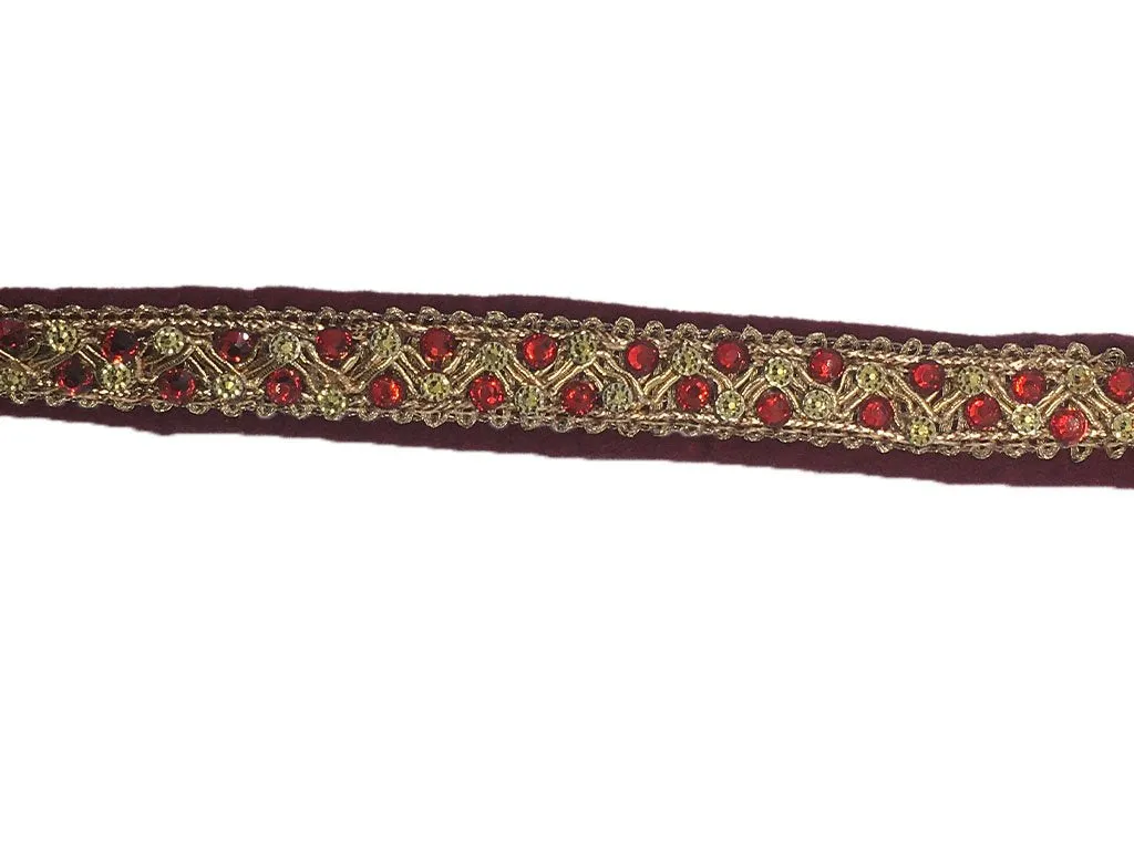 Dark Maroon Stone Work Embroidered Border