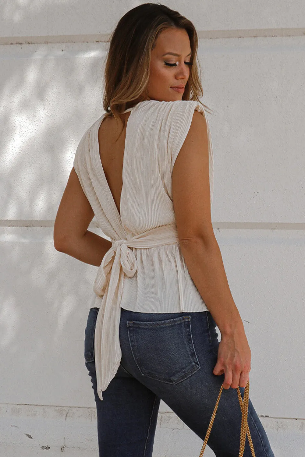 Deep V Neck Backless Peplum Top