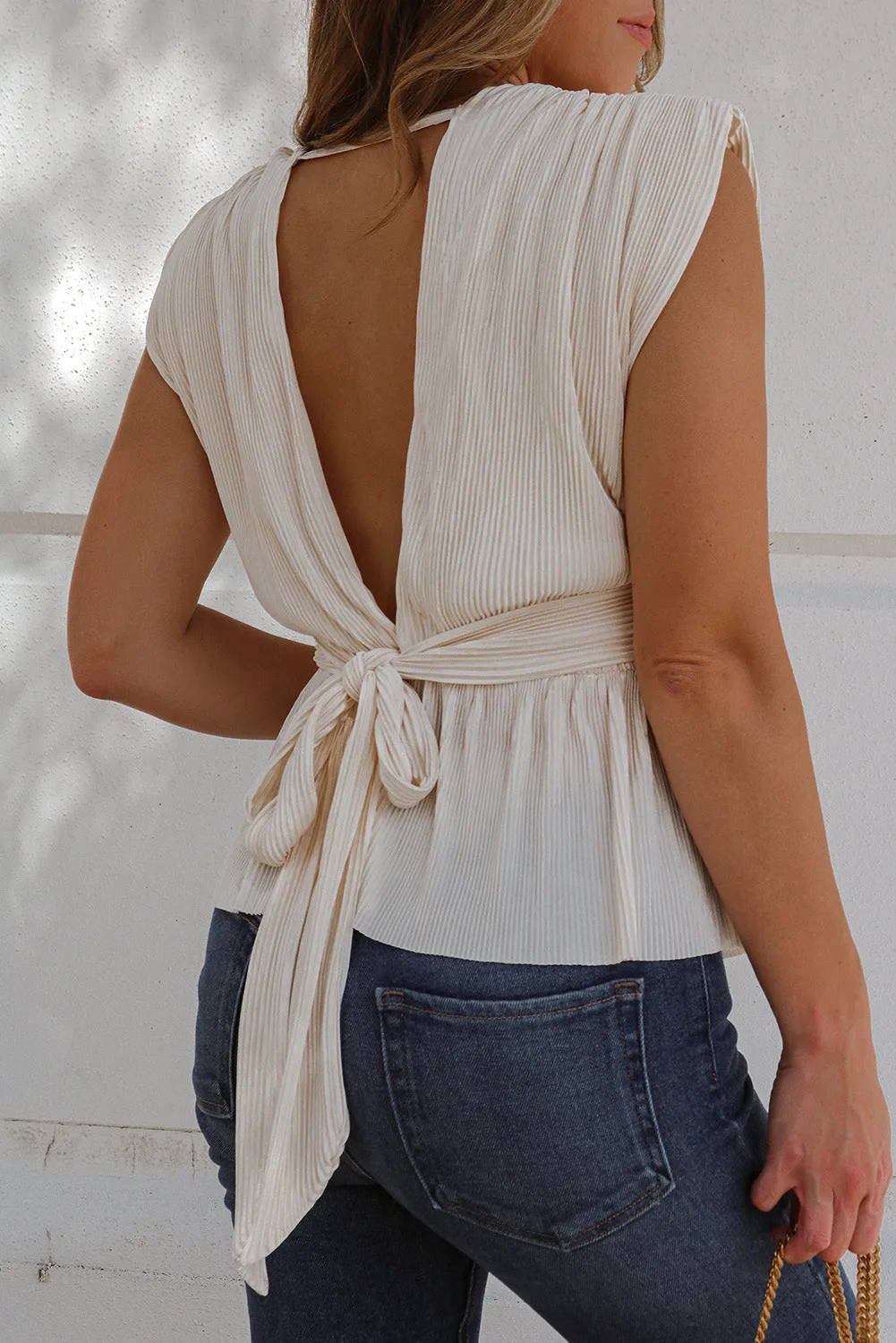 Deep V Neck Backless Peplum Top