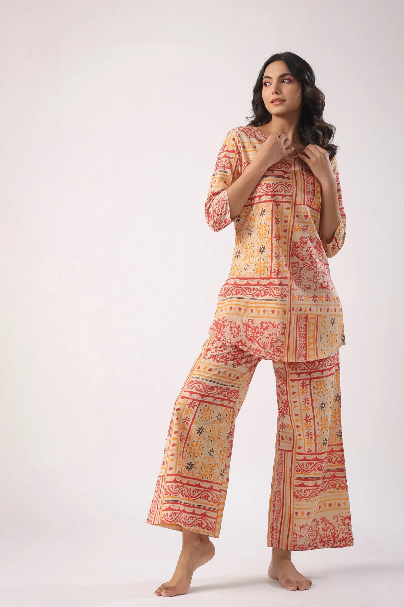 Doodle Patches on Beige Palazzo Loungewear Set