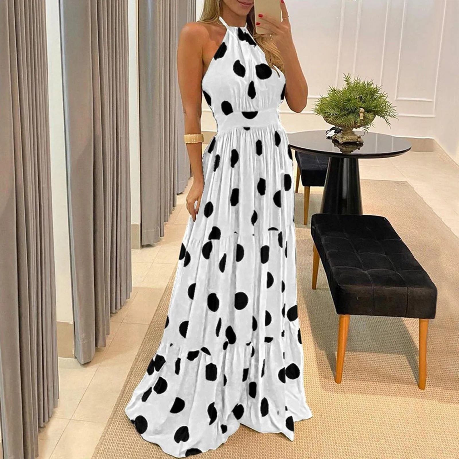 Fashion Floral Print Dot Long Maxi Dresses