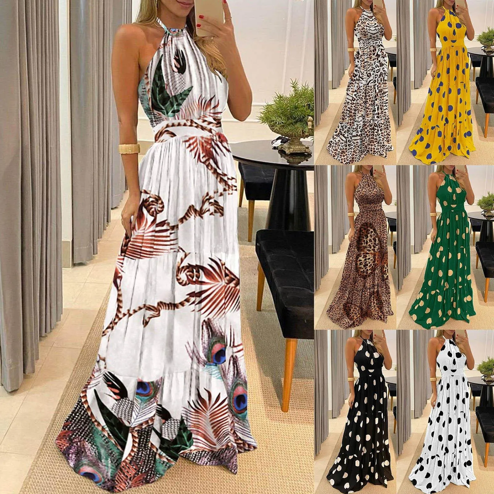 Fashion Floral Print Dot Long Maxi Dresses