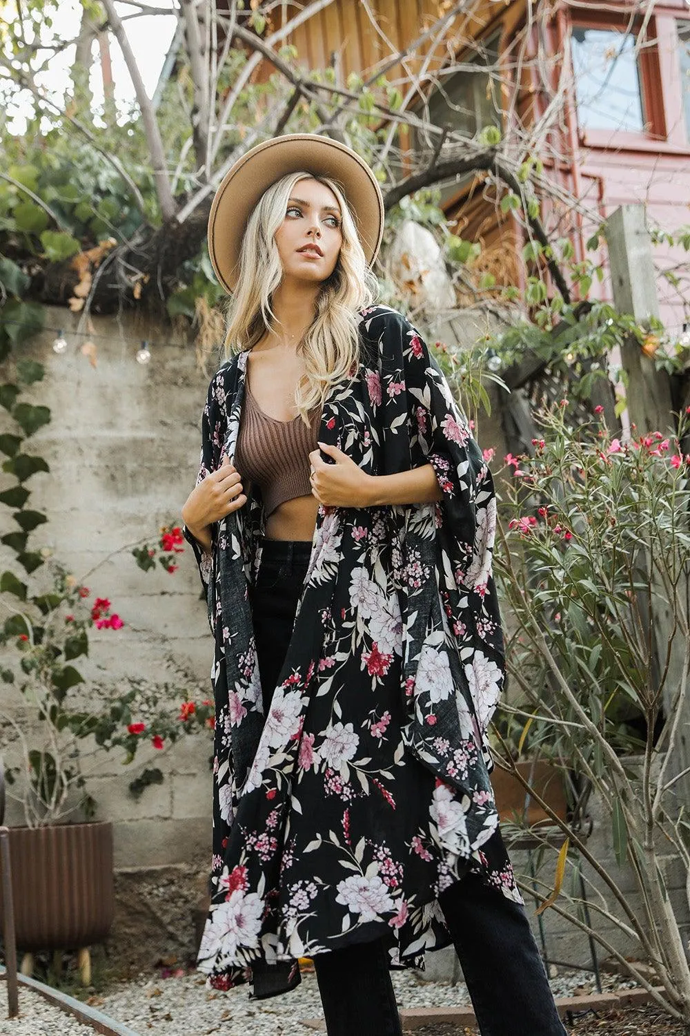 Floral Butterfly Sleeve Kimono