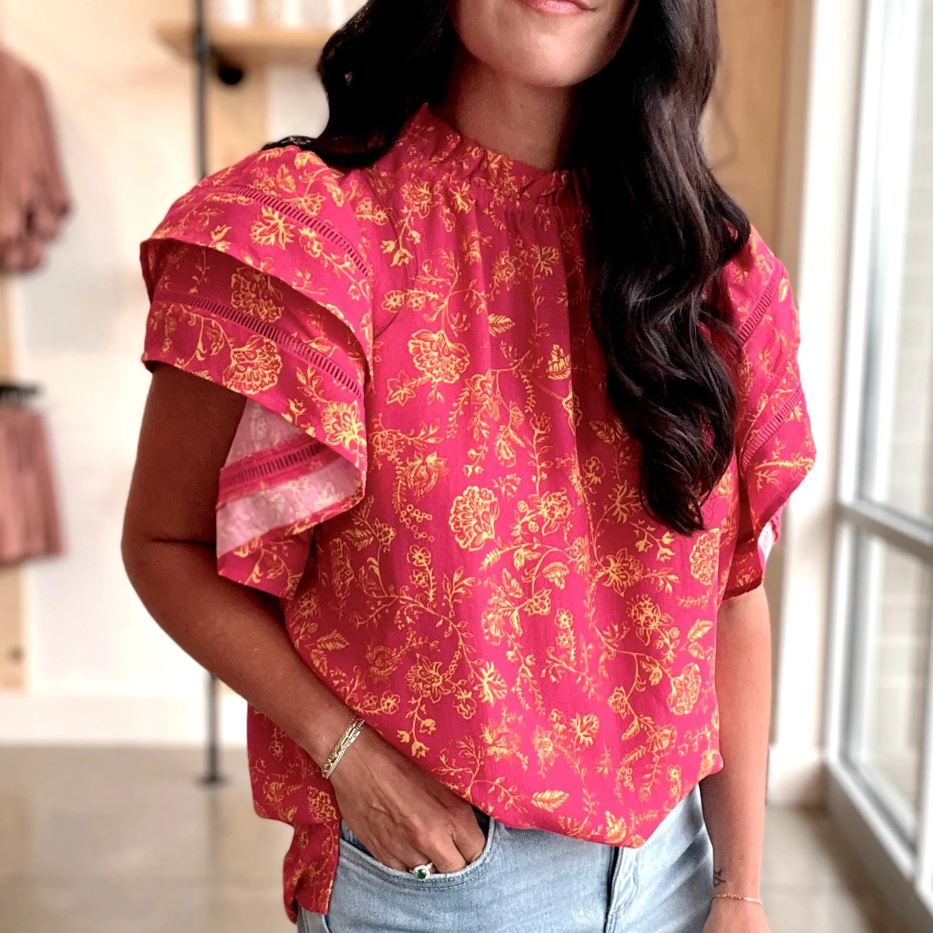 Flutter Sleeve Floral Blouse