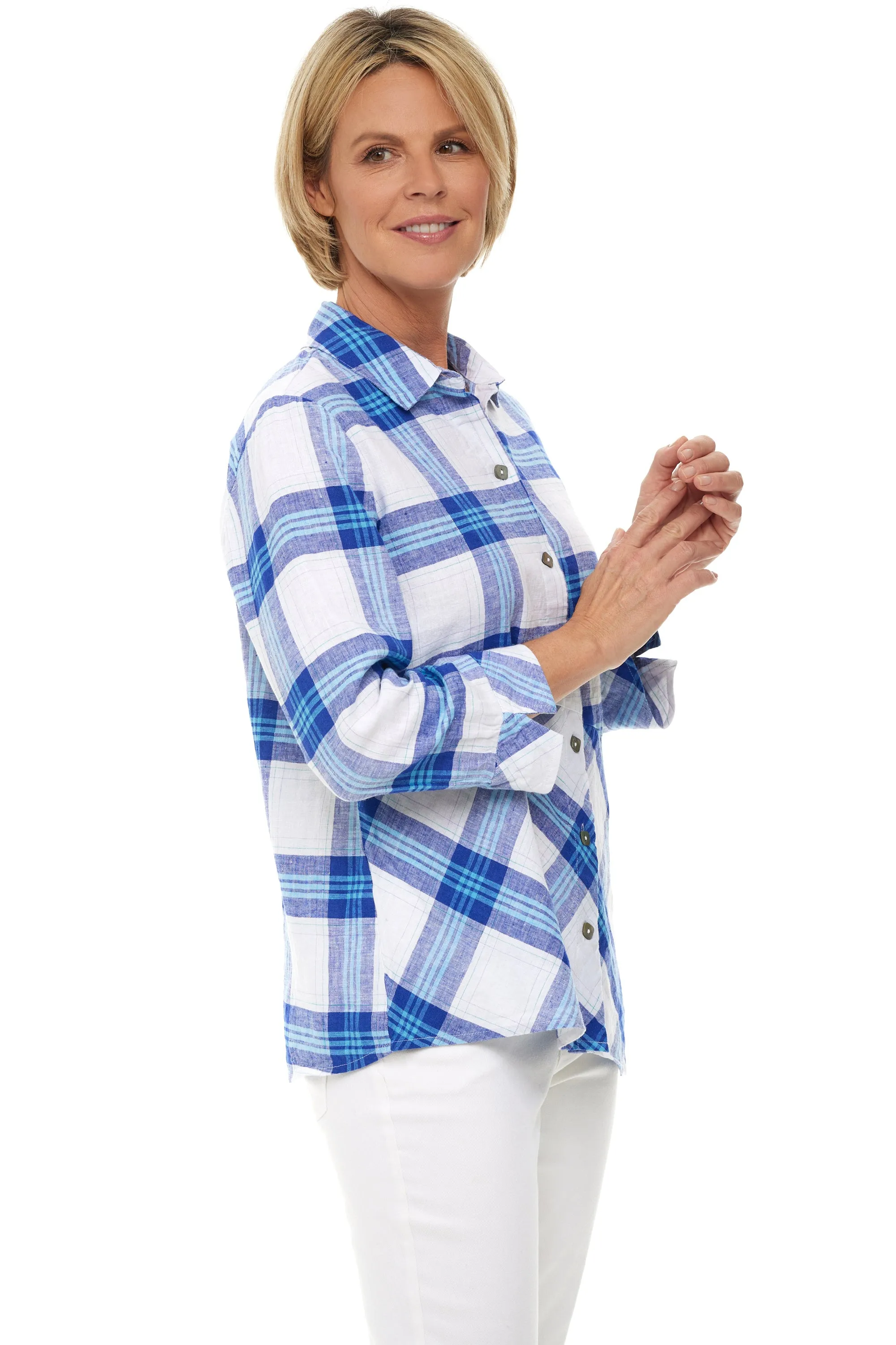 Girl Gone Plaid Linen Shaped Shirt