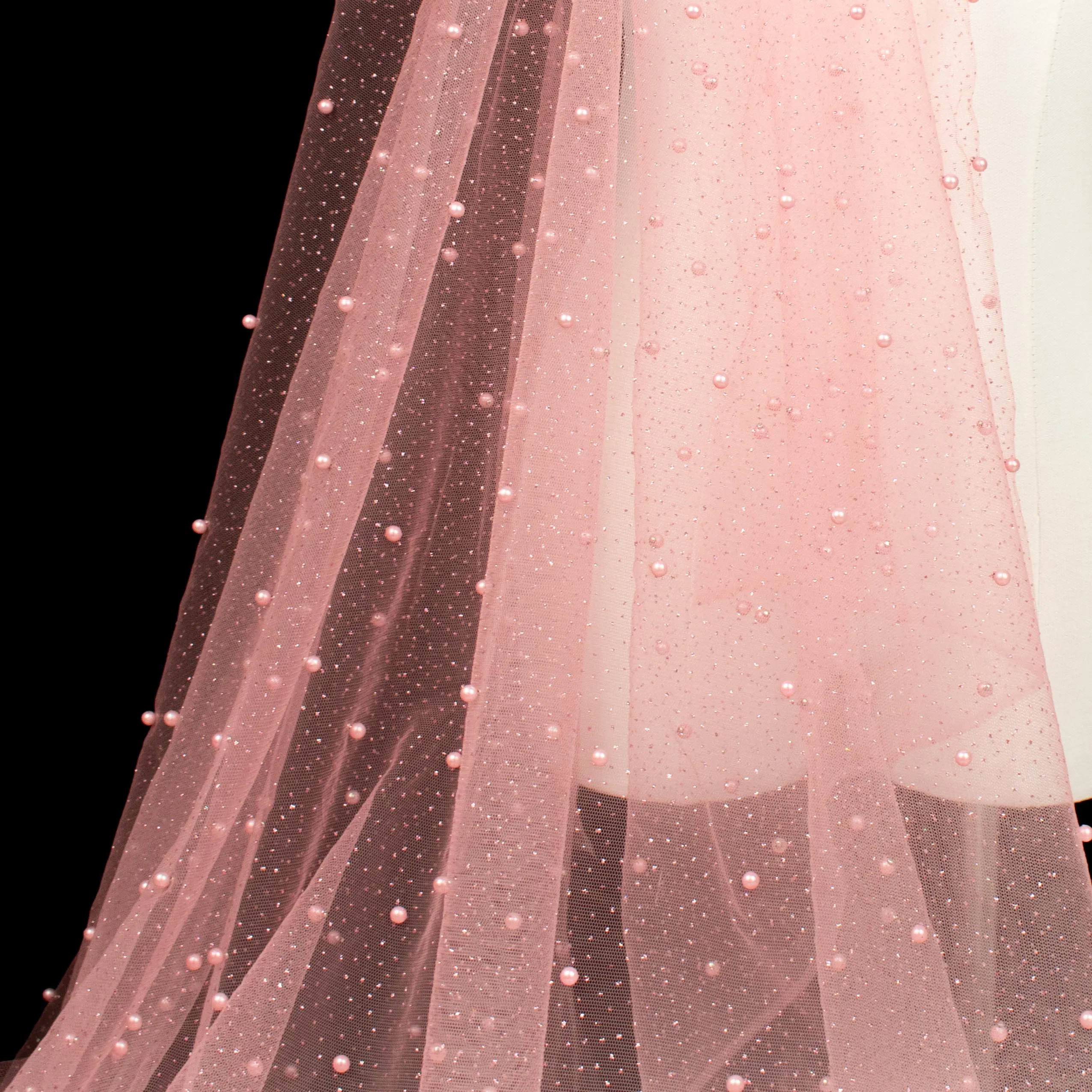 Glitter Tulle Pearl Netting Pink