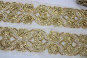 Golden Embellished Stone Zari Work Embroidered Border