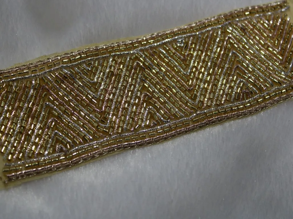 Golden Fancy Beads Work Embroidered Border