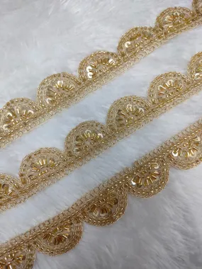 Golden Scalloped Cutdana Embellished Trim