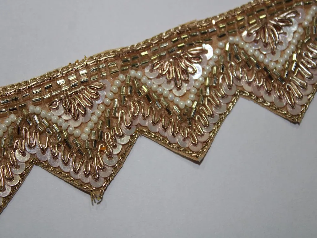 Golden Sequins and Pearl Work Embellished Embroidered Border