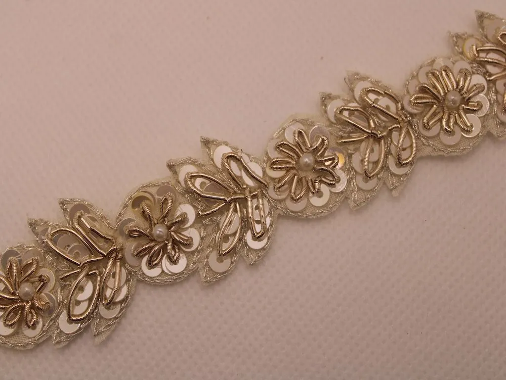 Golden Sequins and Pearl Work Fancy Handwork Embroidered Border