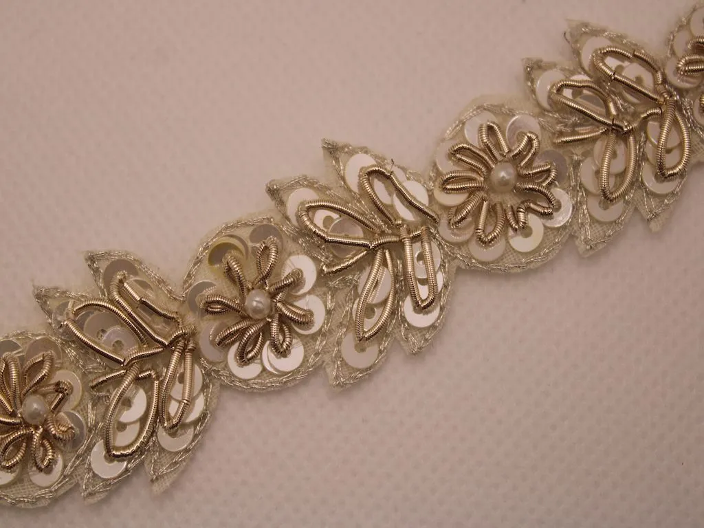 Golden Sequins and Pearl Work Fancy Handwork Embroidered Border