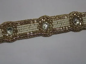 Golden White Beads and Pearl Work Embellished Embroidered Border