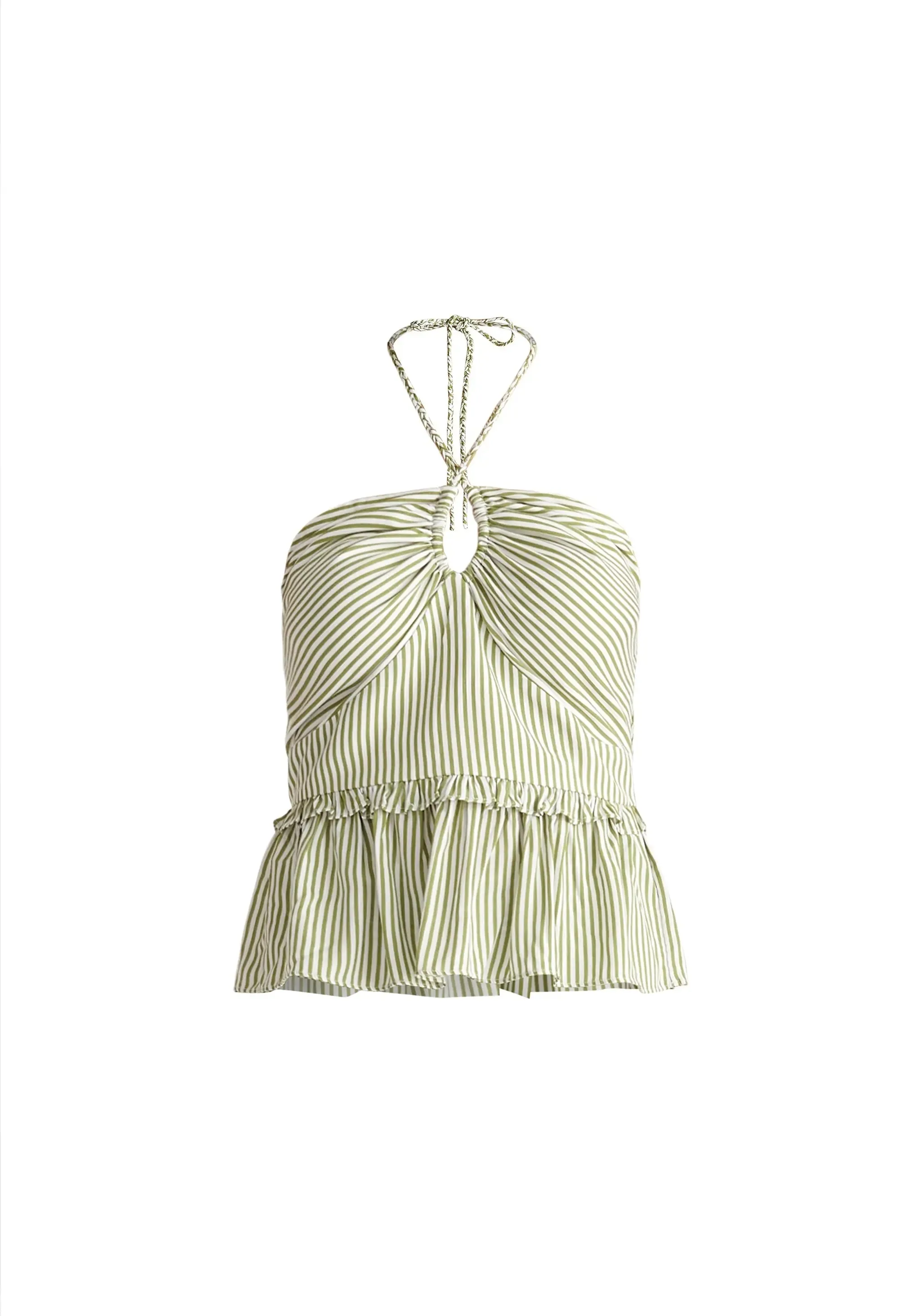 Green and White Halterneck Peplum Top