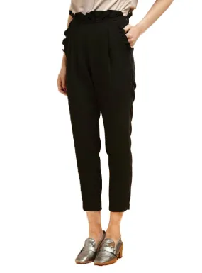 High Waist Solid Black Elastic Waist Casual Pants