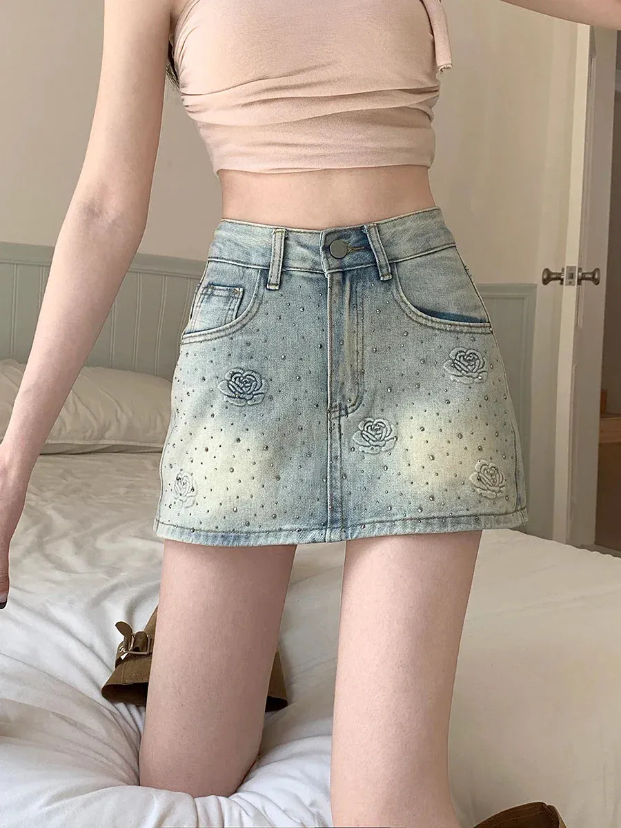 Hot Diamond Floral Vintage High Waist Short Skirt