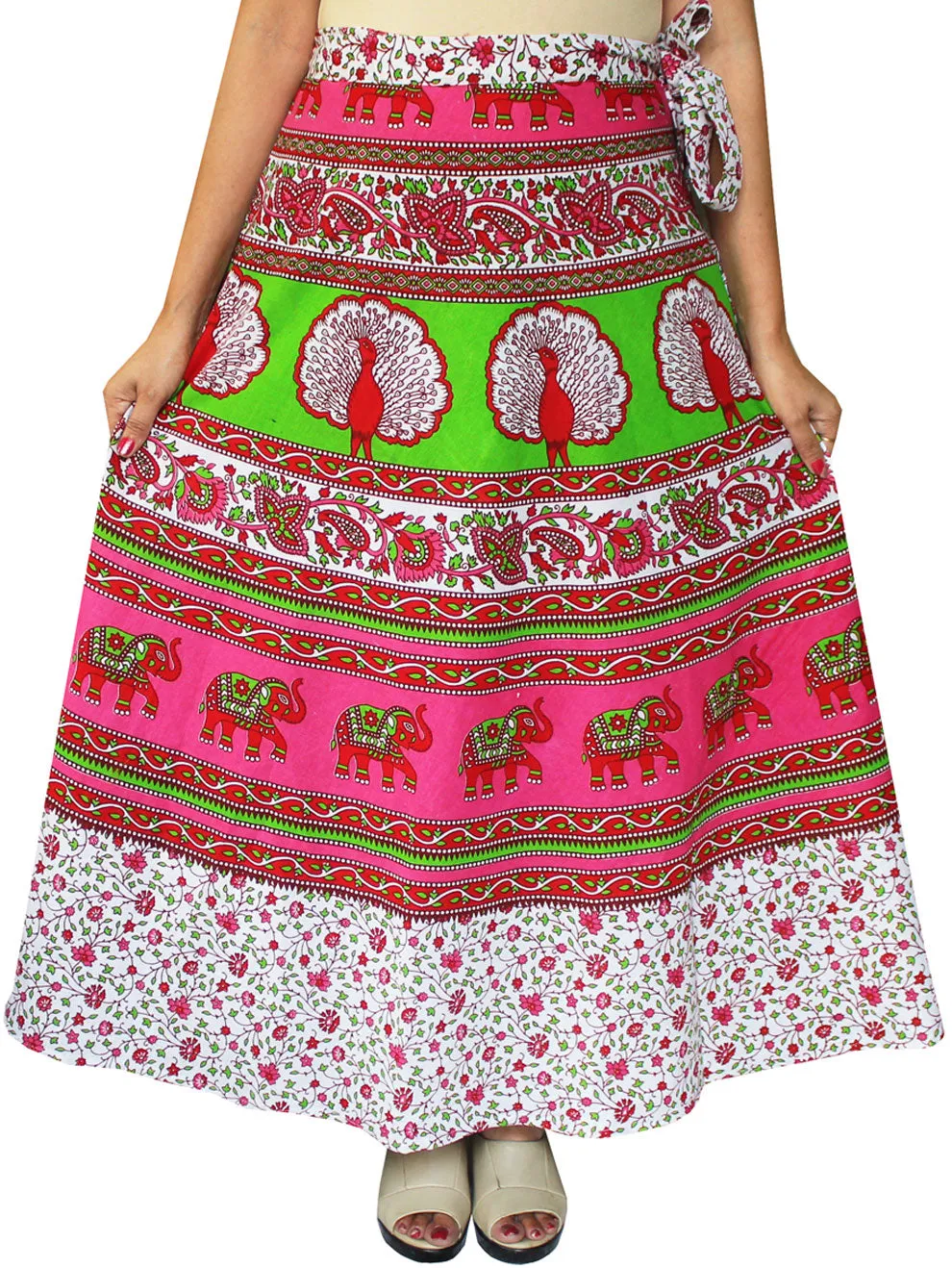 India Skirt Women's Long Cotton Wrap Around (Pink, One Size)