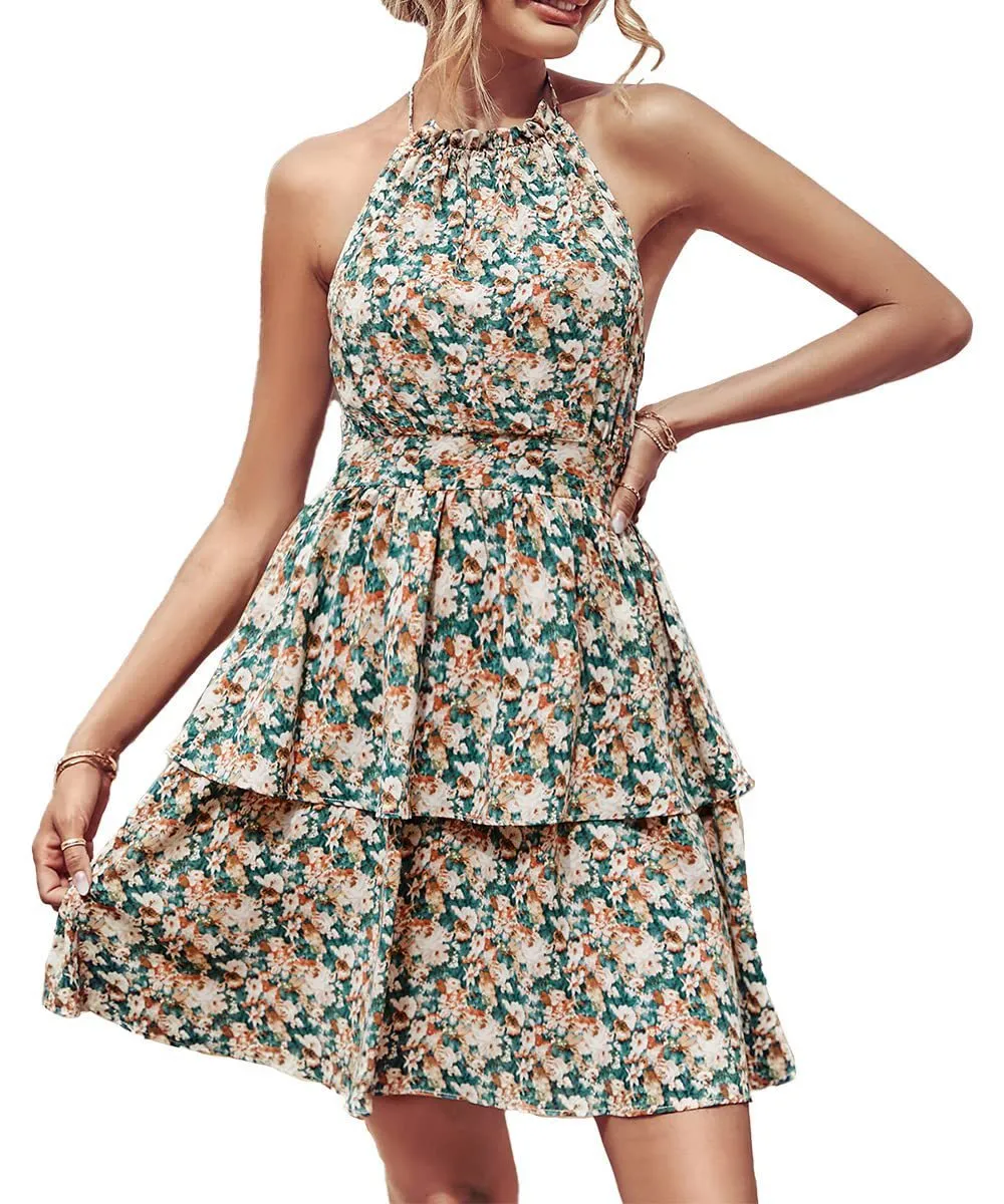 Ivyshape | Boho Halter Backless Ruffled Dress