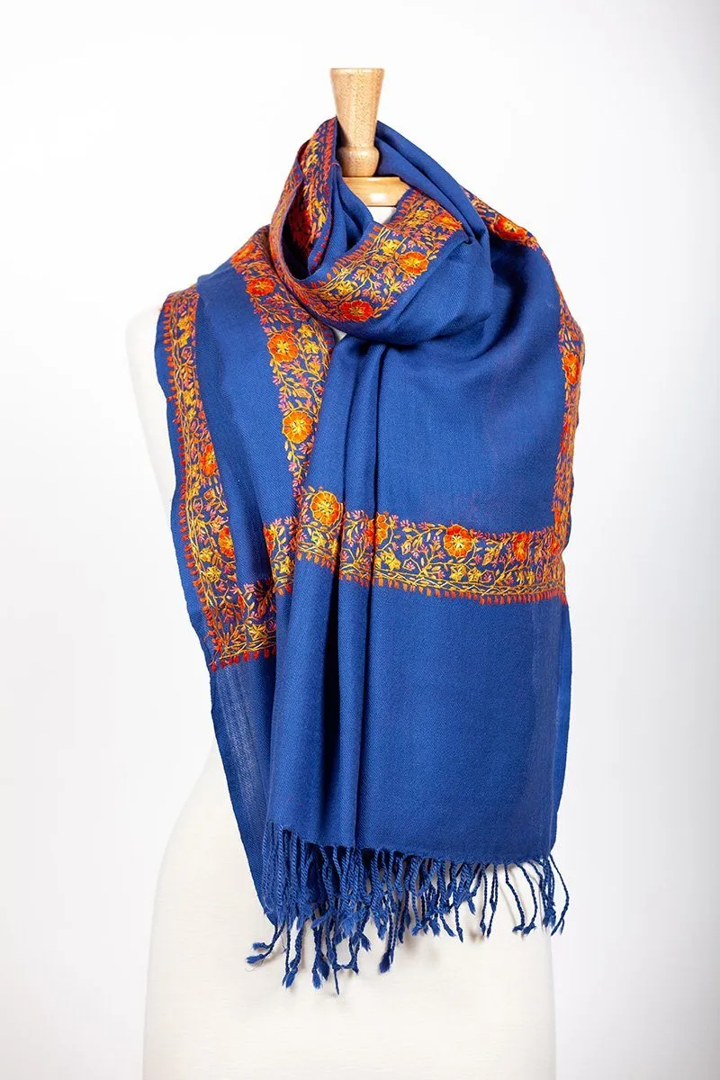 Kangri Royal Blue Embroidered Shawl