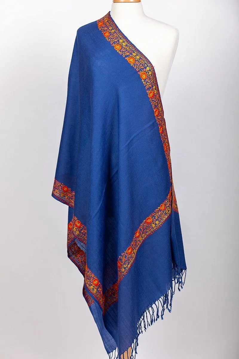 Kangri Royal Blue Embroidered Shawl