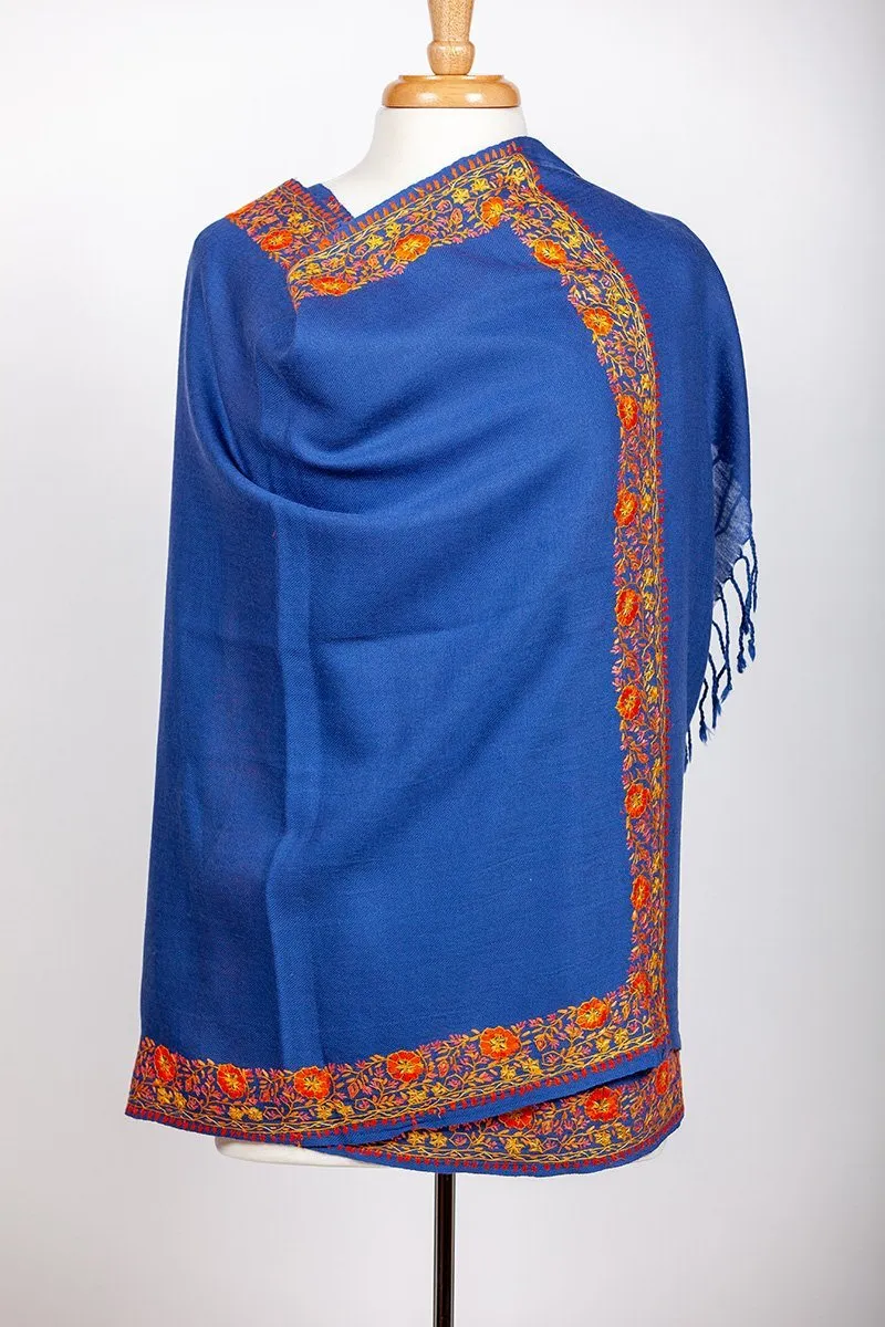 Kangri Royal Blue Embroidered Shawl