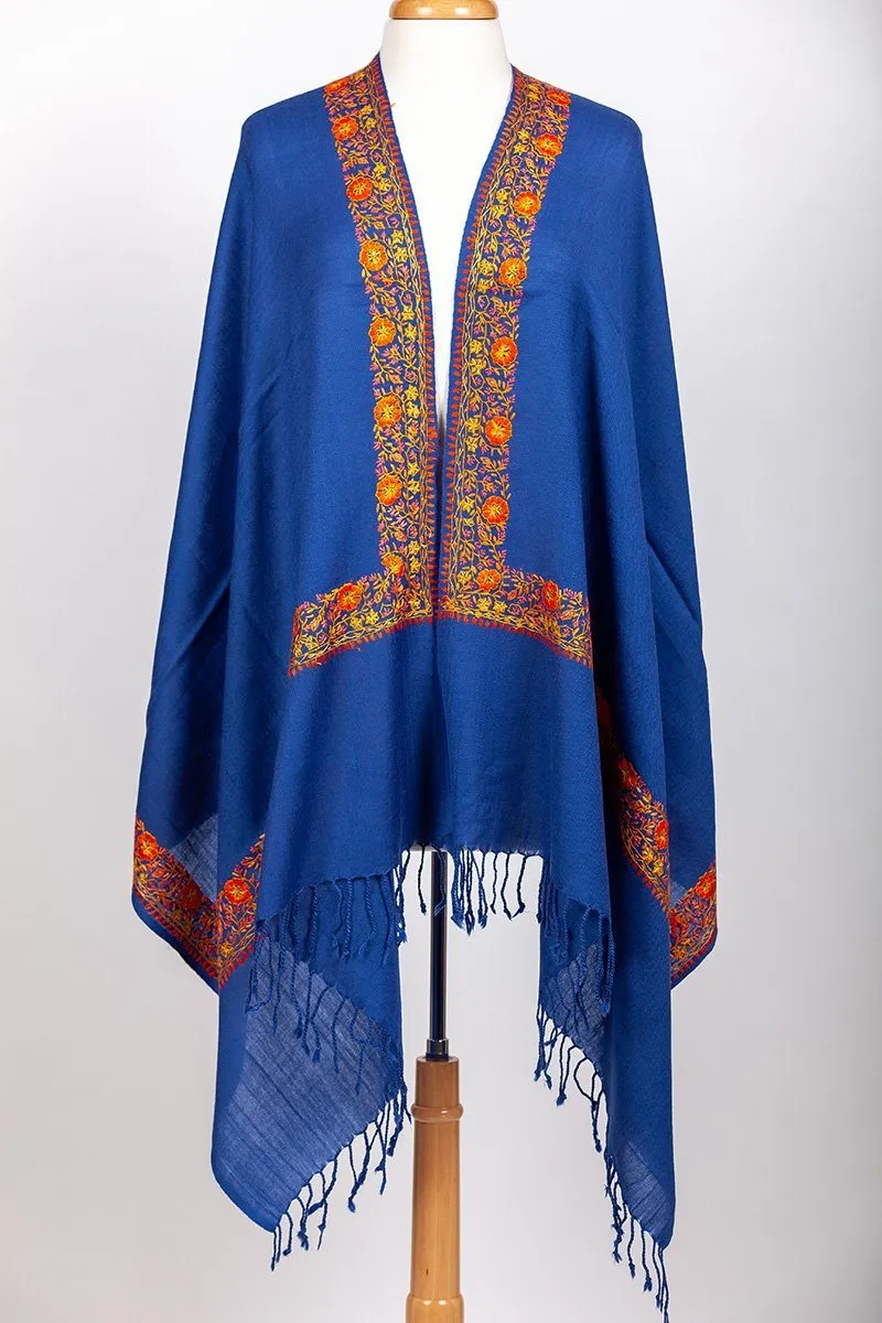 Kangri Royal Blue Embroidered Shawl