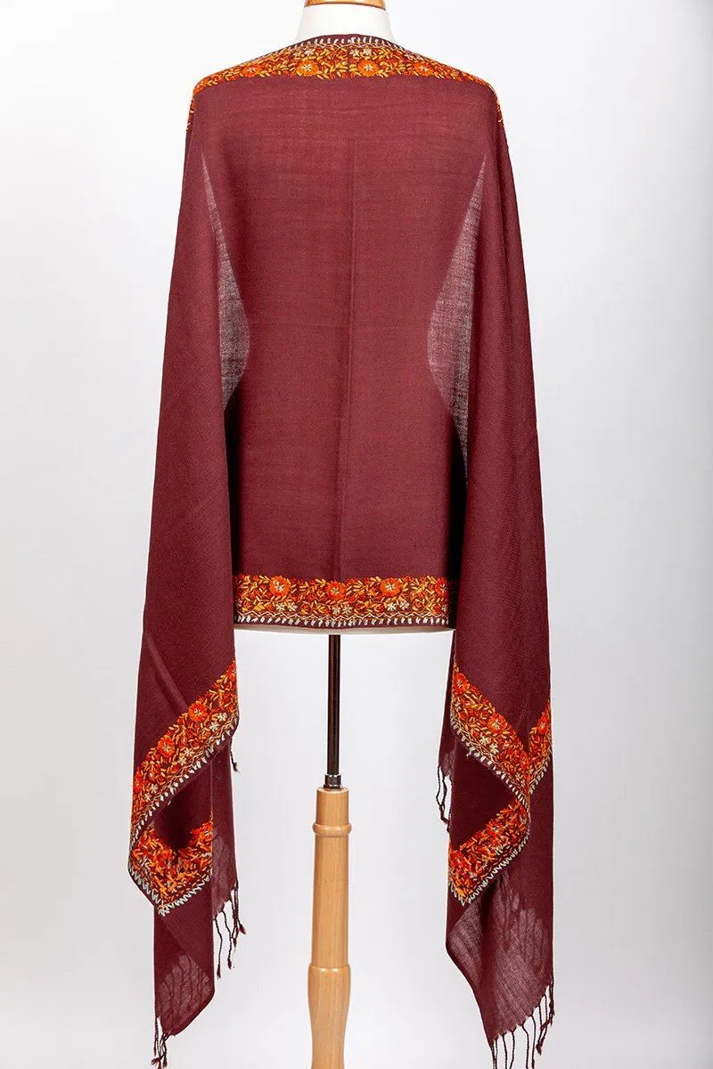 Langtang Brown Embroidered Shawl