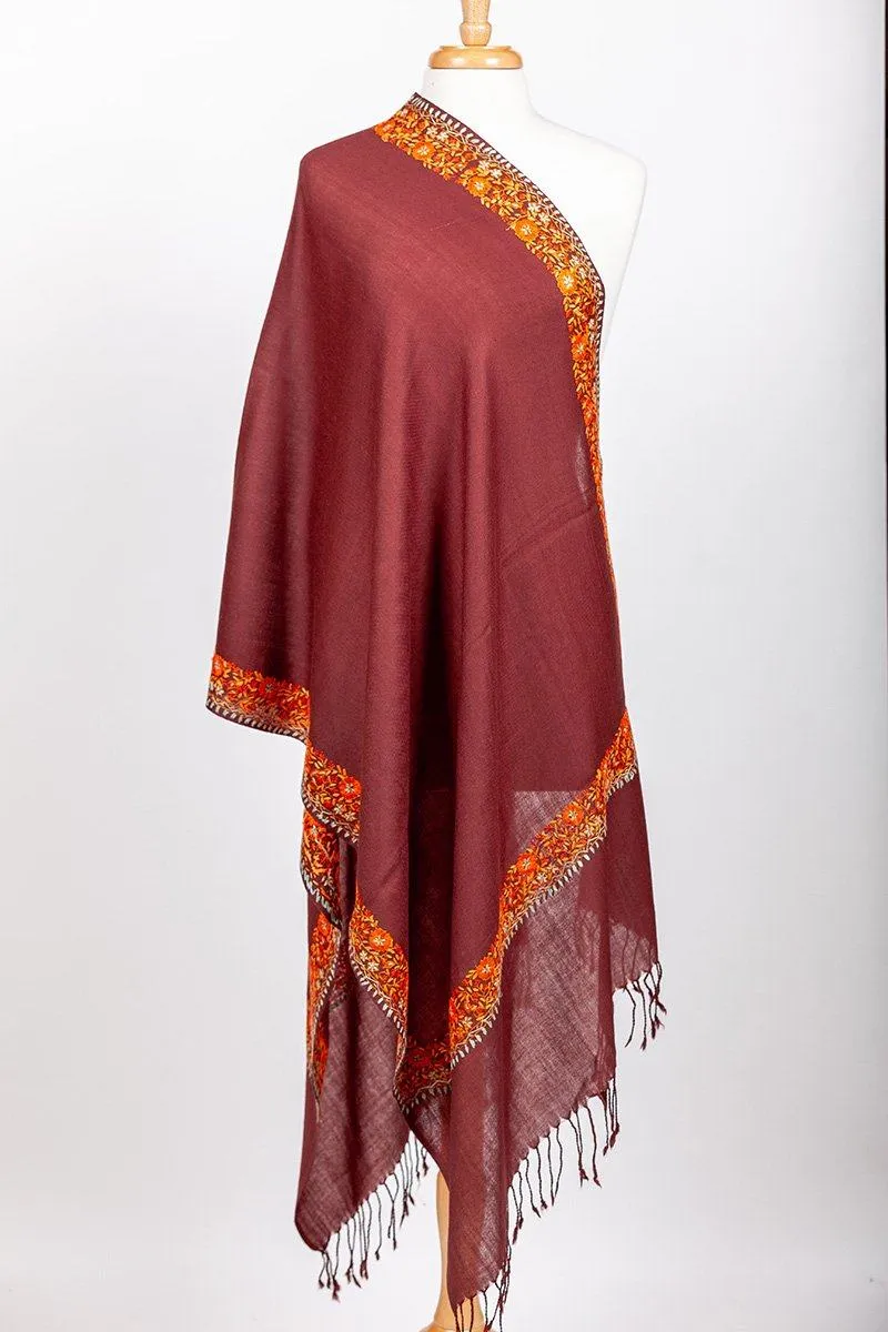 Langtang Brown Embroidered Shawl