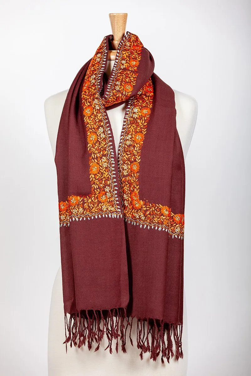 Langtang Brown Embroidered Shawl