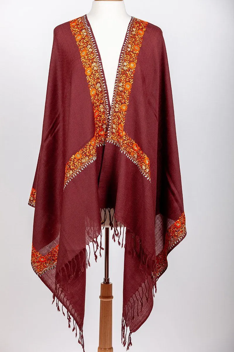 Langtang Brown Embroidered Shawl