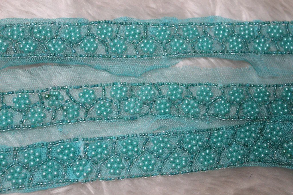 Light Blue Stone Work Embroidered Border