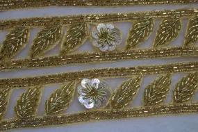 Light Golden Beads and Sequins Work Embroidered Border