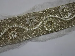 Light Golden Sequins and Beads Work Embroidered Border